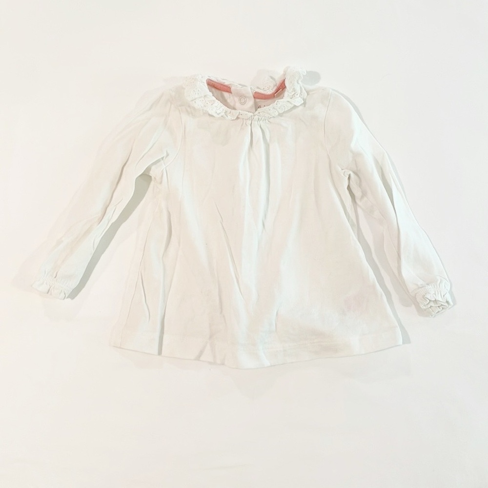 Baby Boden White Long-Sleeve Top with Lace Collar